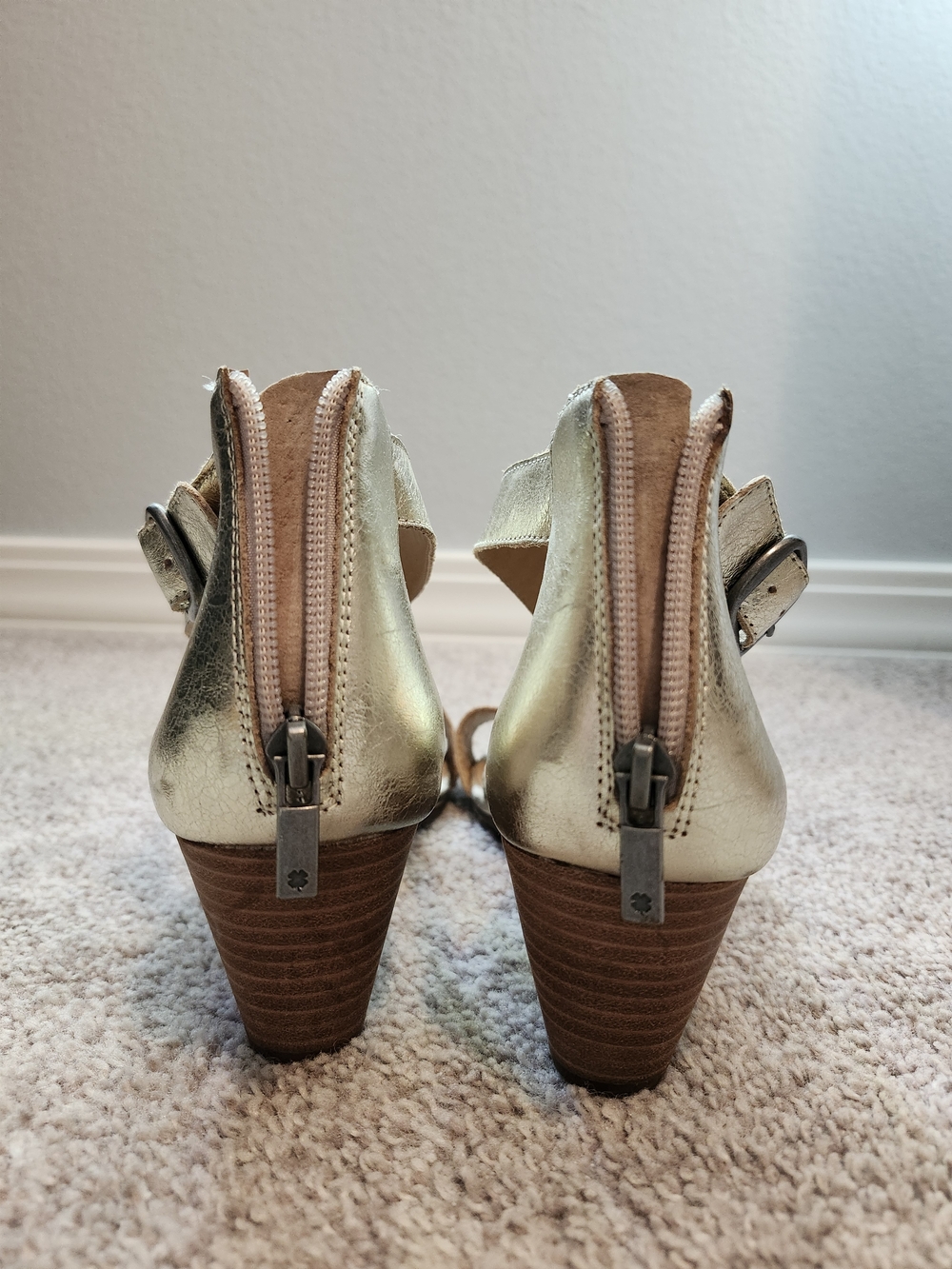 Lucky Brand Metallic Gold Crisscross Strap Wedge Sandals - Picture 2 of 8